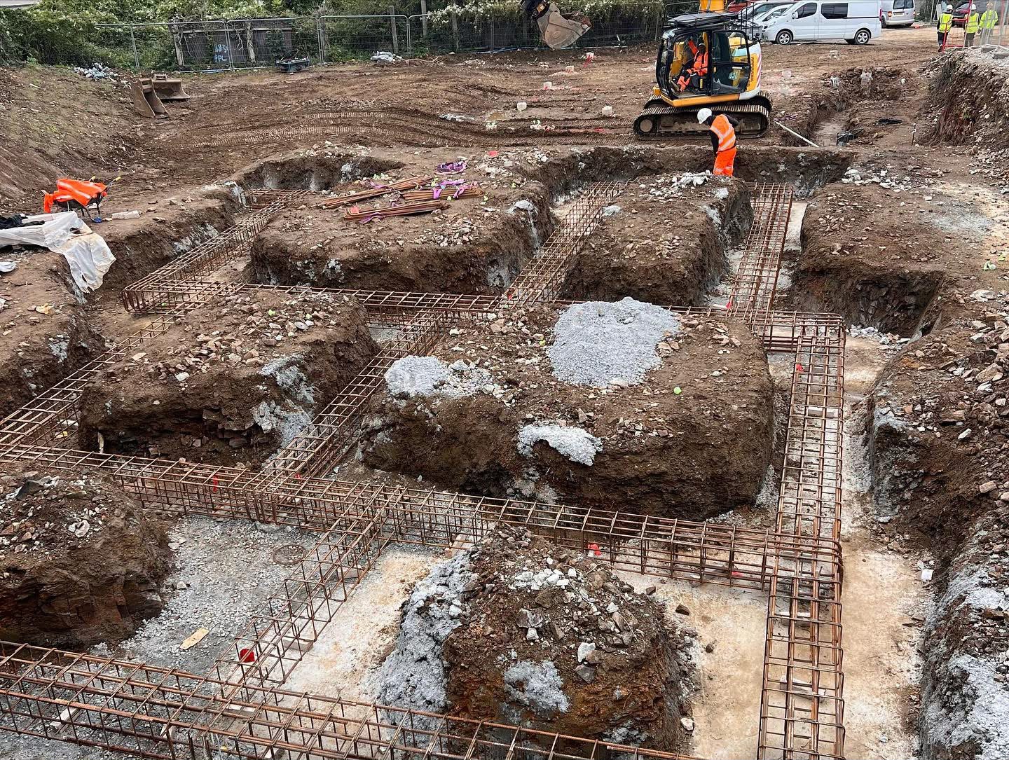 Reinforced piled foundation trench with steel fixed ready for concrete in Camborne