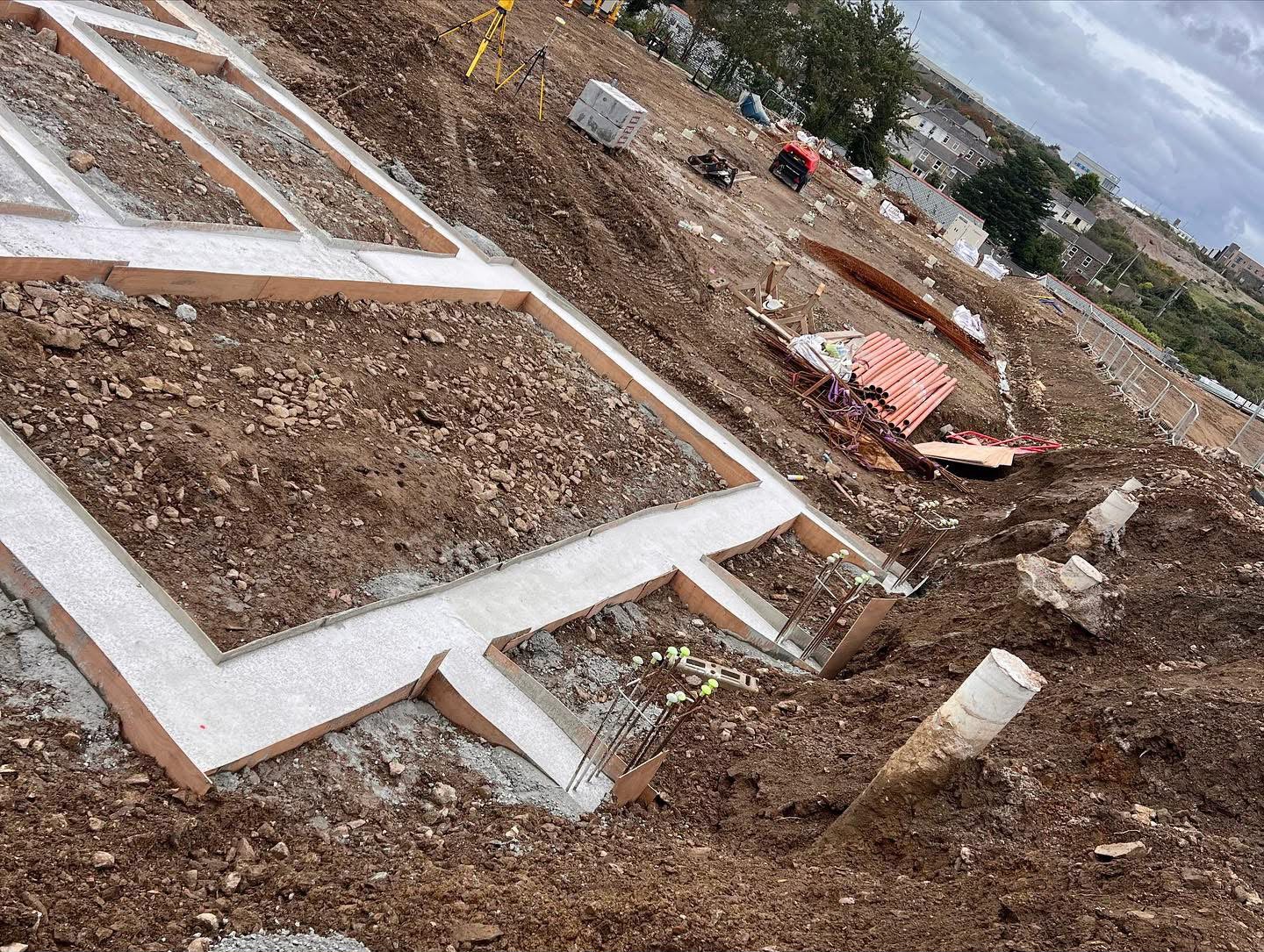 Block work rising off completed piled foundations in Camborne
