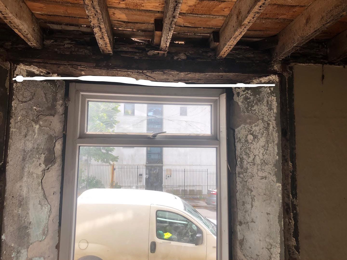 Temporary supports installed while replacing a structural lintel