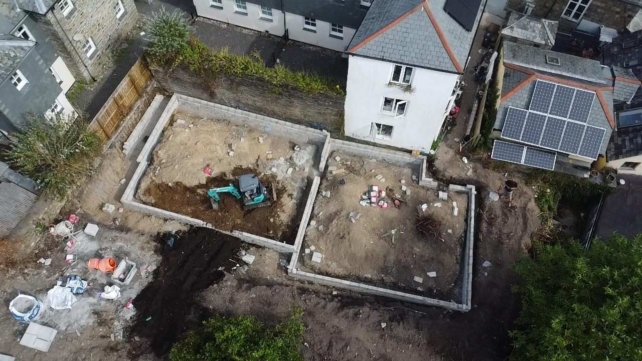 Foundations and footings by CC Construction Ltd: trench fill footings, steel reinforcement cages and poured concrete on a Cornwall plot (2)